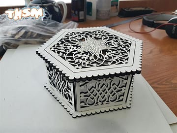 Laser Cut Wooden Hexagon Openwork Box 3mm Free Vector