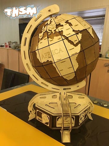 Laser Cut Wooden 3D Globe Model Free Vector
