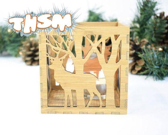 Laser Cut Box Lamp Deer In The Forest Free Vector cdr Download - 3axis.co