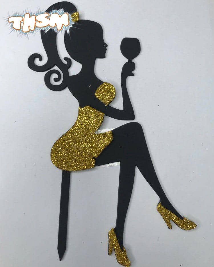 Laser Cut Cake Topper Girl With A Glass Free Vector