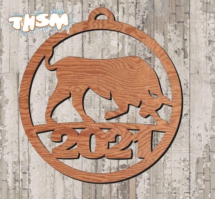 Laser Cut Year Of Bull 2021 Wooden Pendant Free Vector