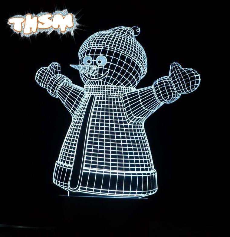 Laser Cut Snowman Decor 3D Acrylic Lamp Free Vector