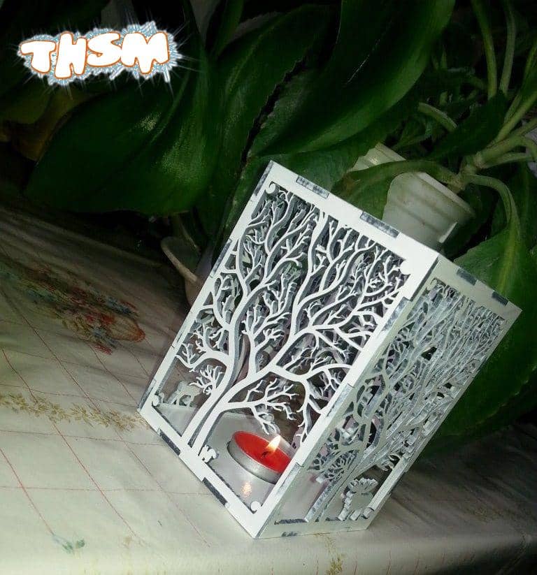 Wooden Tree Shadow Candle Lantern Laser Cut Template DXF File