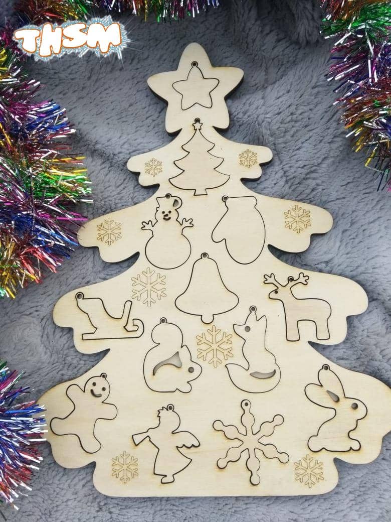 Laser Cut Christmas Tree Puzzle Free Vector