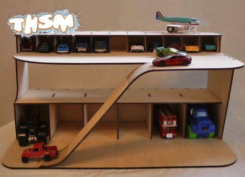 Laser Cut Wooden Toy Garage Cars Parking Free Vector