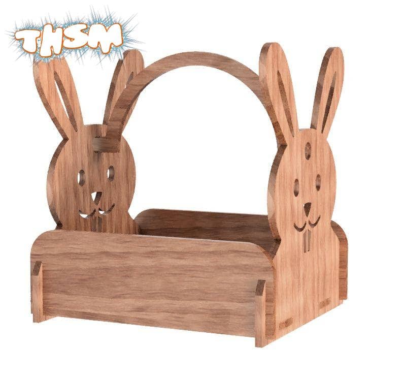 Laser Cut Bunny Shaped Wooden Basket Free Vector