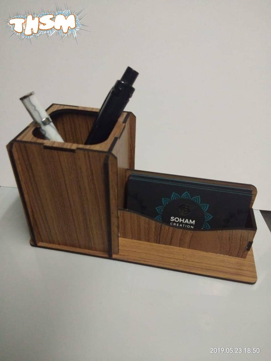 Laser Cut Business Card Holder Stand With Pen Marker Holder Free Vector