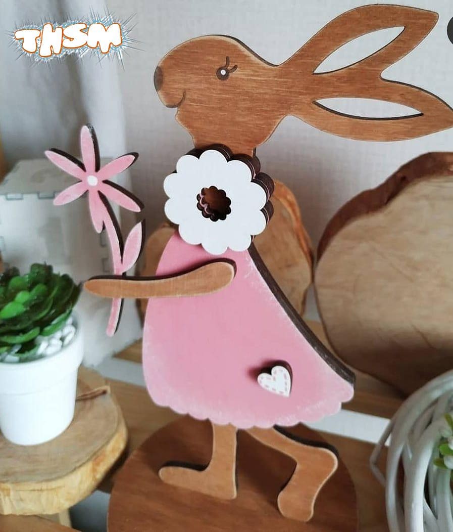 Laser Cut Decorative Bunny With A Flower 4mm 12cm Free Vector