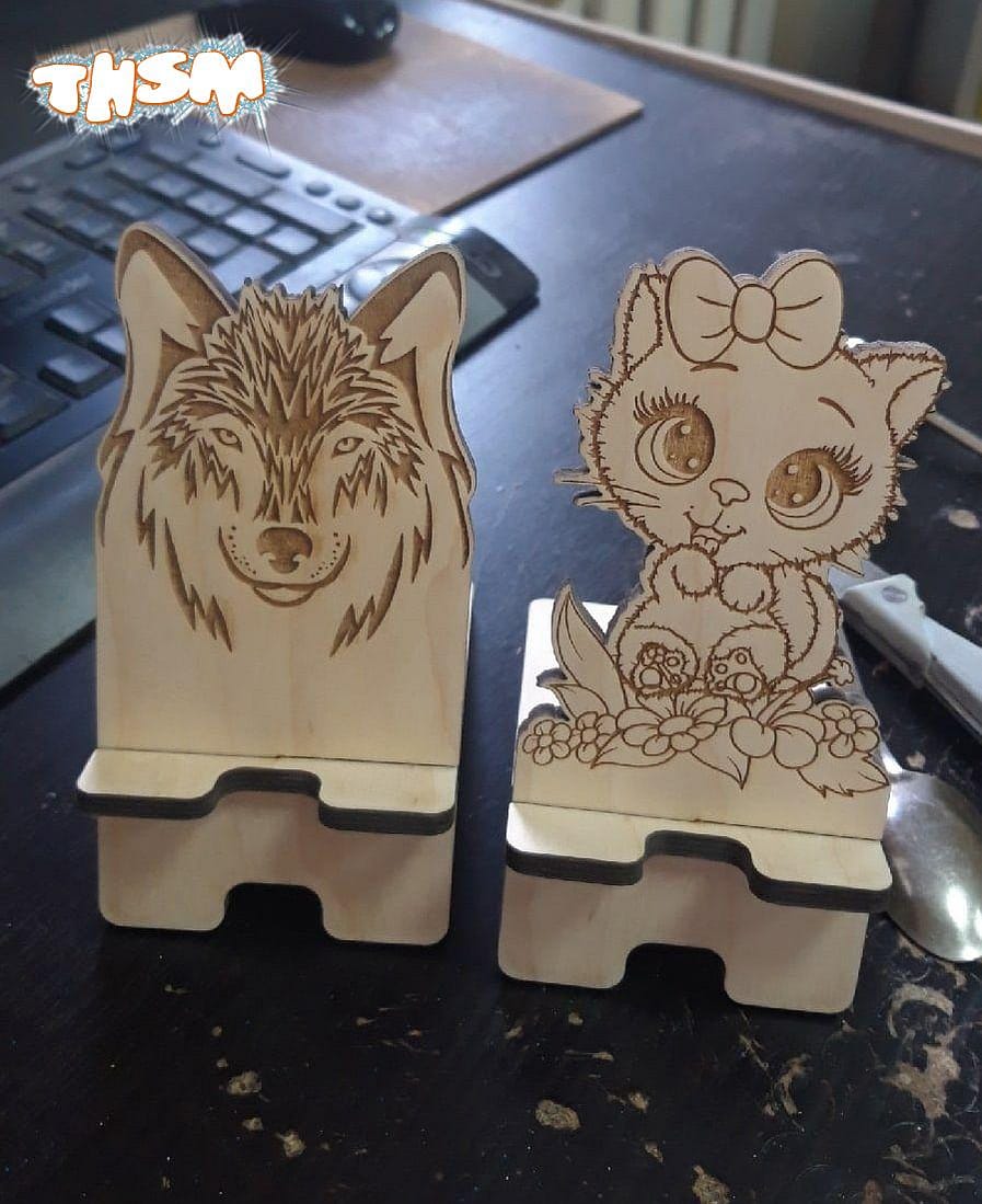 Laser Cut Wooden Phone Stand Creative Cute Phone Holder Free Vector