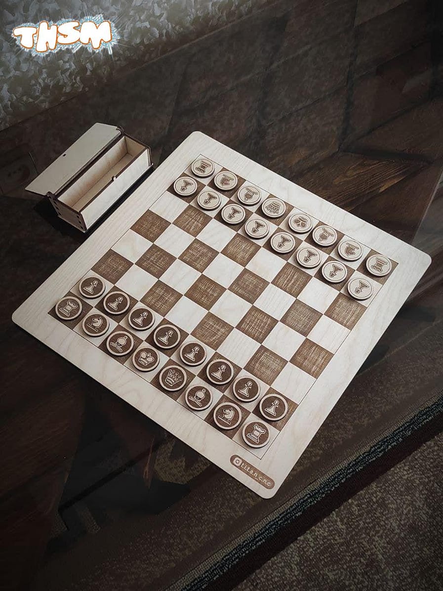Laser Cut Wooden Chess Set And Box Free Vector