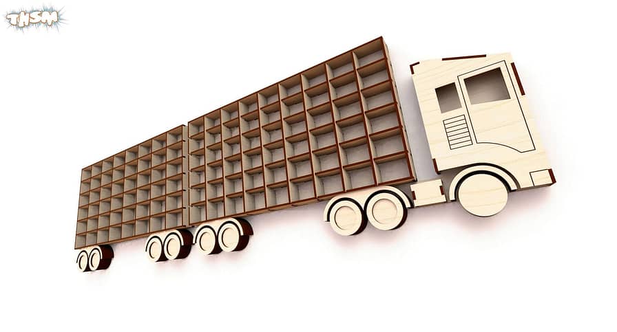 Laser Cut Shelf Truck with Trailer Free Vector cdr Download - 3axis.co