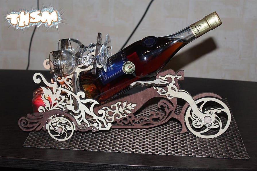 Laser Cut Motorcycle Wine Bottle Holder Wine Butler Free Vector