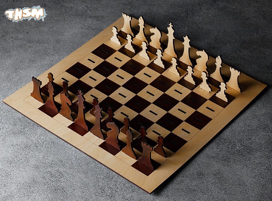 Laser Cut Wooden Chess Board & Pieces 4mm Free Vector