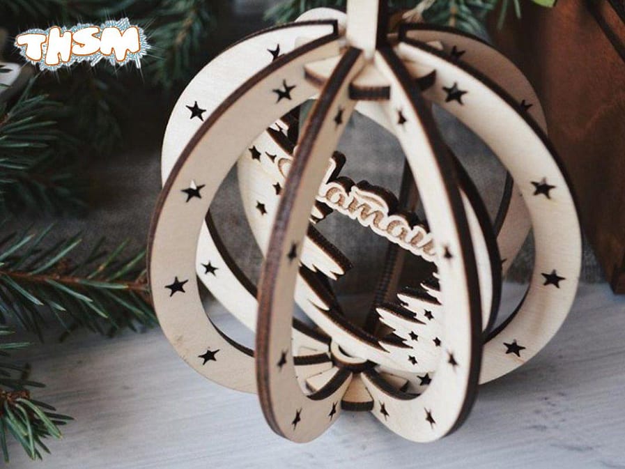 Laser Cut Birch Pendant Christmas Tree Hanging Wooden Decorations Free Vector