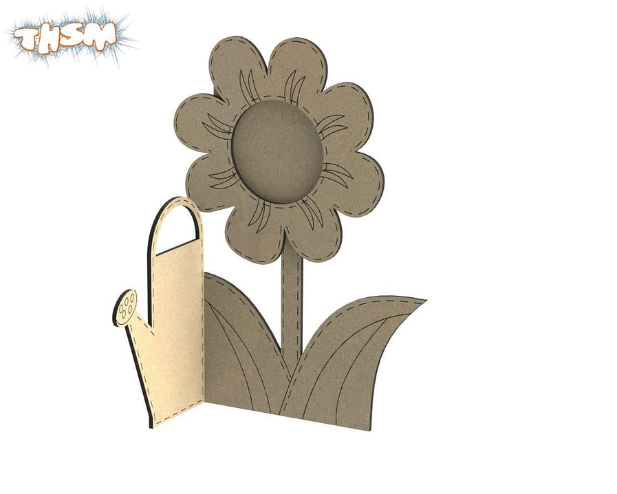 Laser Cut Photo Frame Watering Can With Flower Free Vector