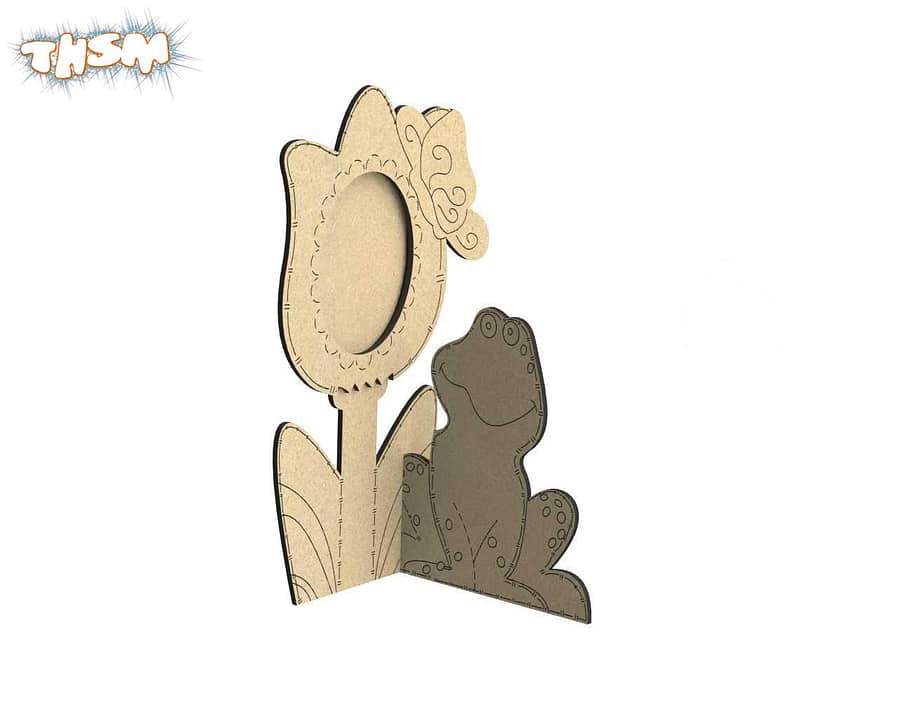 Laser Cut Photo Frame With Flower And Frog Free Vector