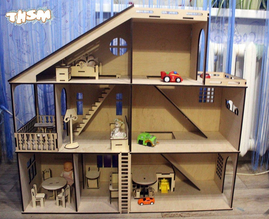 Laser Cut Dollhouse With Toy Car Parking Garage 4mm Free Vector