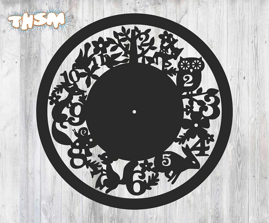 Laser Cut Wall Clock with Animals Free Vector