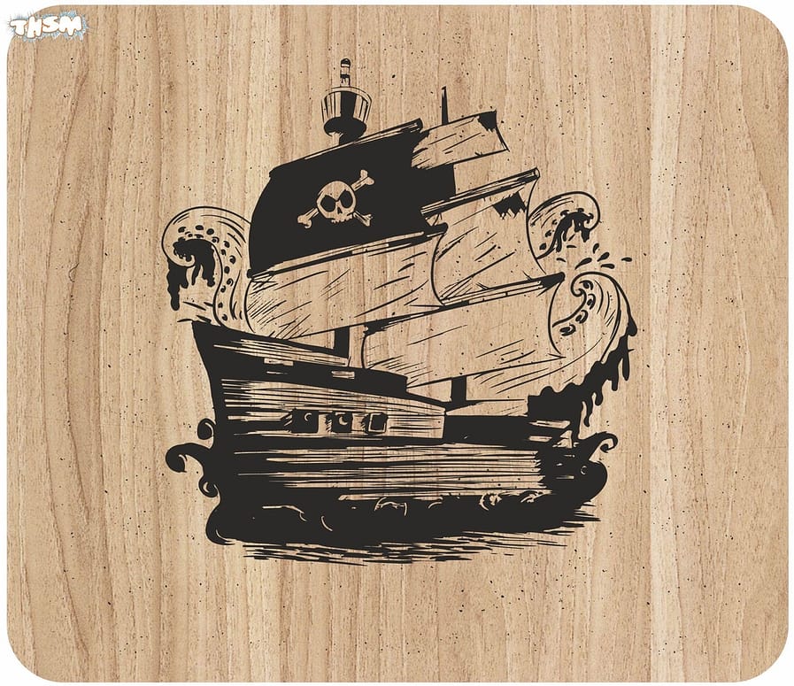 Laser Engraving Pirate Ship Art On Cutting Board Free Vector