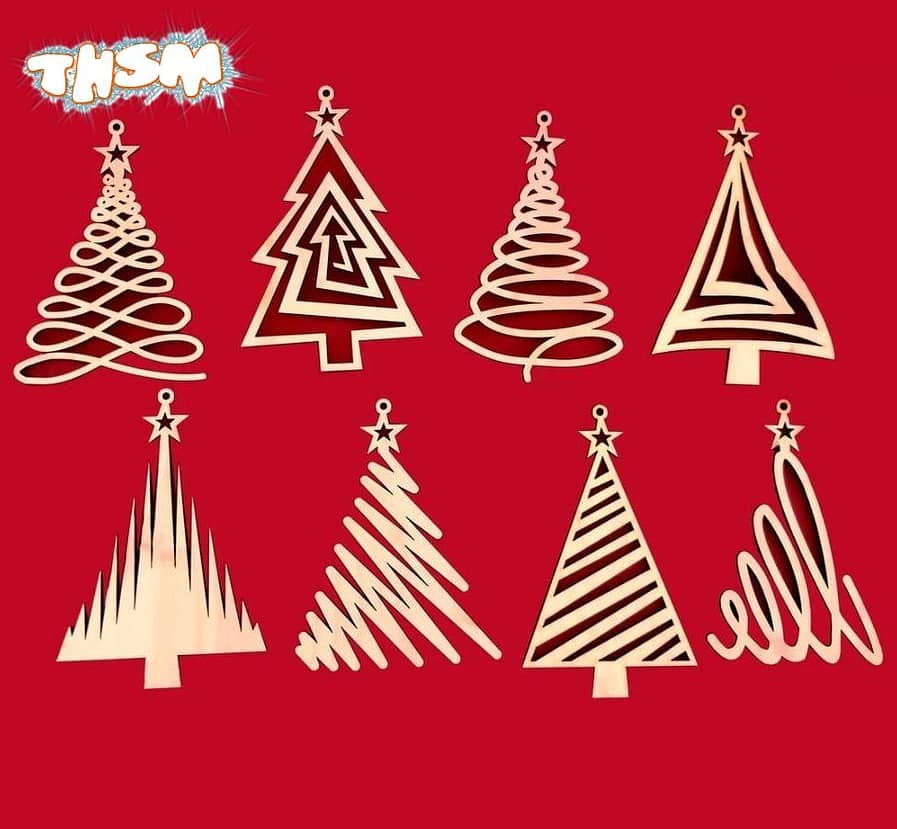 Laser Cut Wooden Christmas Tree Decorations Crafts Free Vector