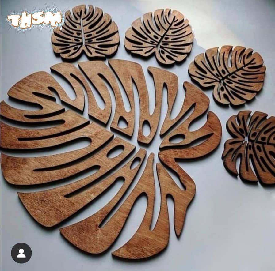 Laser Cut Cheese Plant Leaf Coasters Wooden Monstera Coaster Free Vector