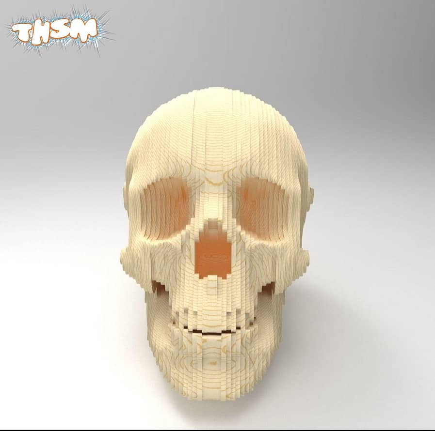 Laser Cut 3D Wooden Skull Free Vector