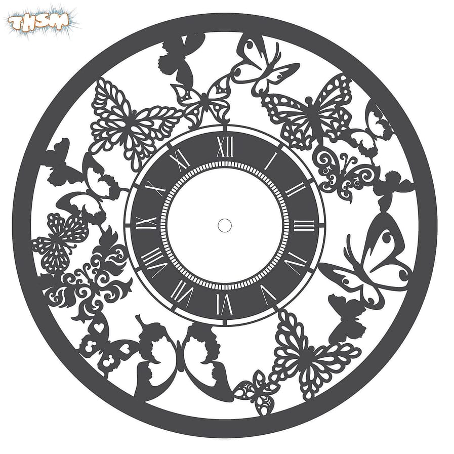 Laser Cut Butterfly Wall Clock Home Decor Free Vector