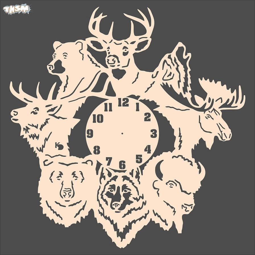 Laser Cut Forest Animals Wall Clock Free Vector