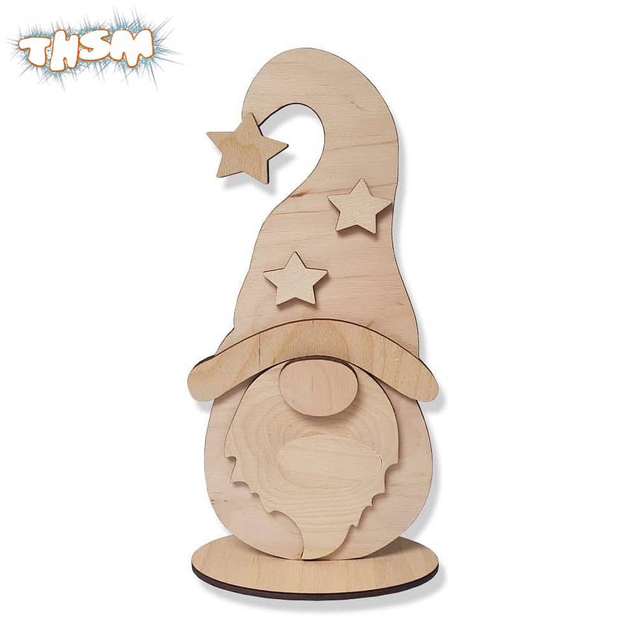 Laser Cut Wooden Gnome Christmas Decoration Free Vector