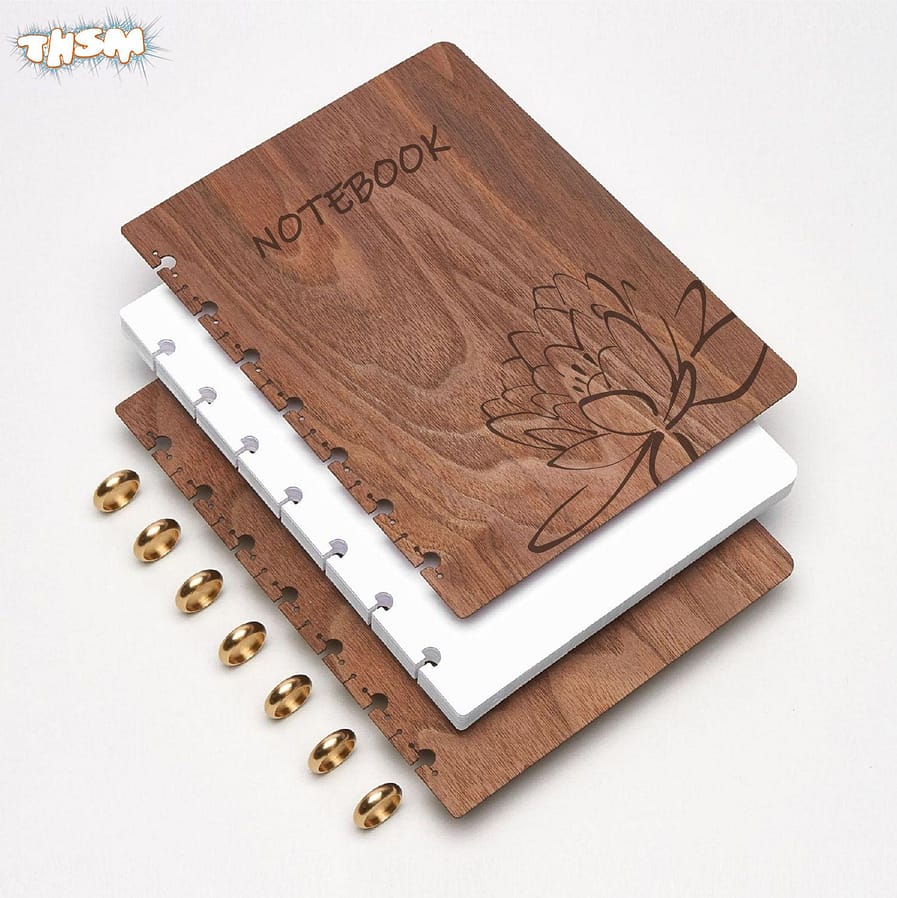 Laser Cut Wooden Notebook Cover With Lotus Flower Engraving Free Vector