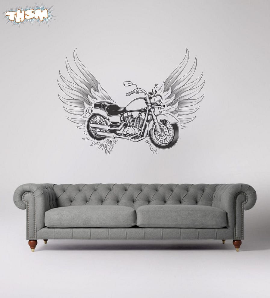 Laser Cut Engrave Flying Motorcycle Wall Art Free Vector