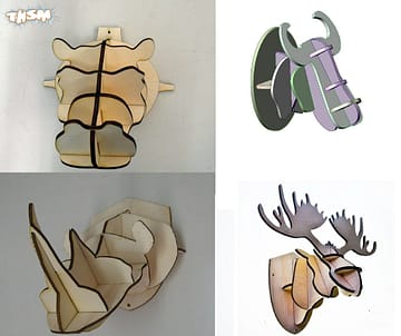 4 Animal Head 3D Puzzle 4mm Free Vector cdr Download - 3axis.co