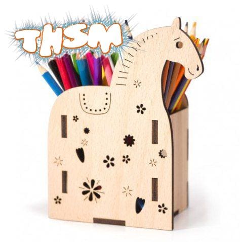 Laser Cut Horse Pen Holder Plywood Template Free Vector cdr Download - 3axis.co