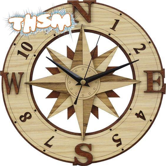 Laser Cut Compass Wall Clock Template Free Vector cdr Download - 3axis.co
