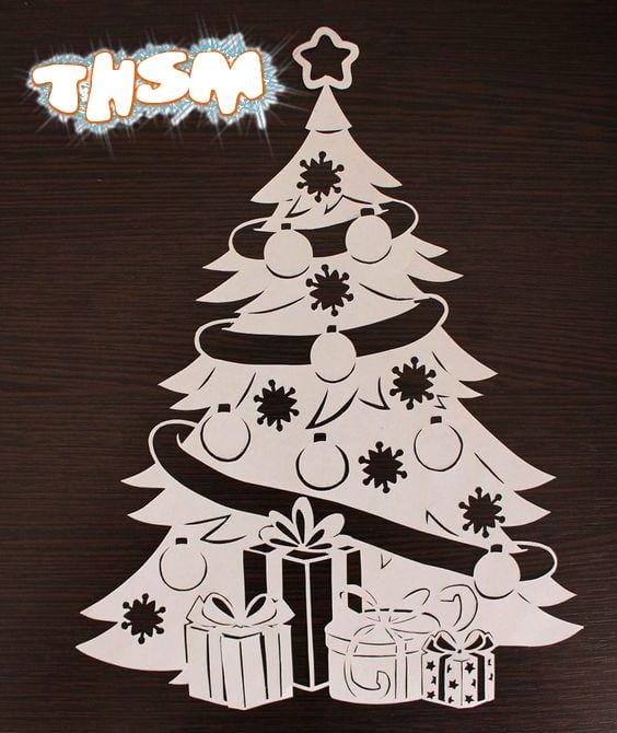 Laser Cut Cute Christmas Tree Decoration Wooden Christmas Ornament DXF File