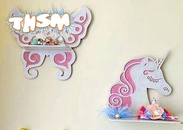 Laser Cut Wooden Shelves Butterfly Unicorn Shelf Free Vector cdr Download - 3axis.co