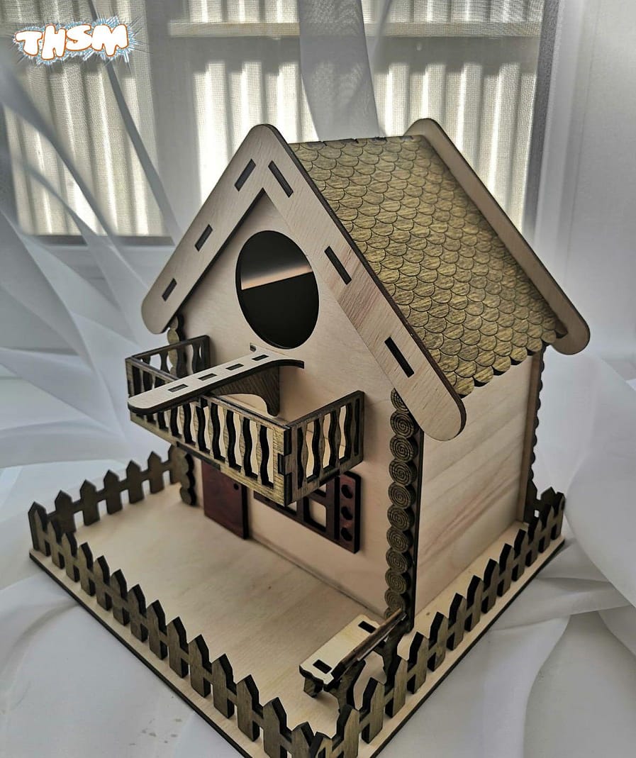 Laser Cut Wooden Unique Decorative Bird House Pet Nest Free Vector