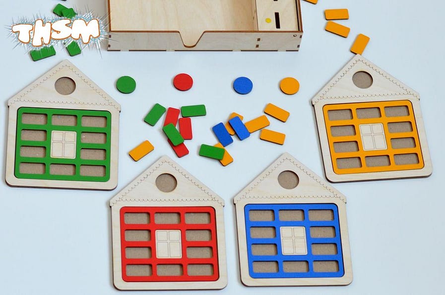 Laser Cut Wooden House Shape Sorter Toy Free Vector