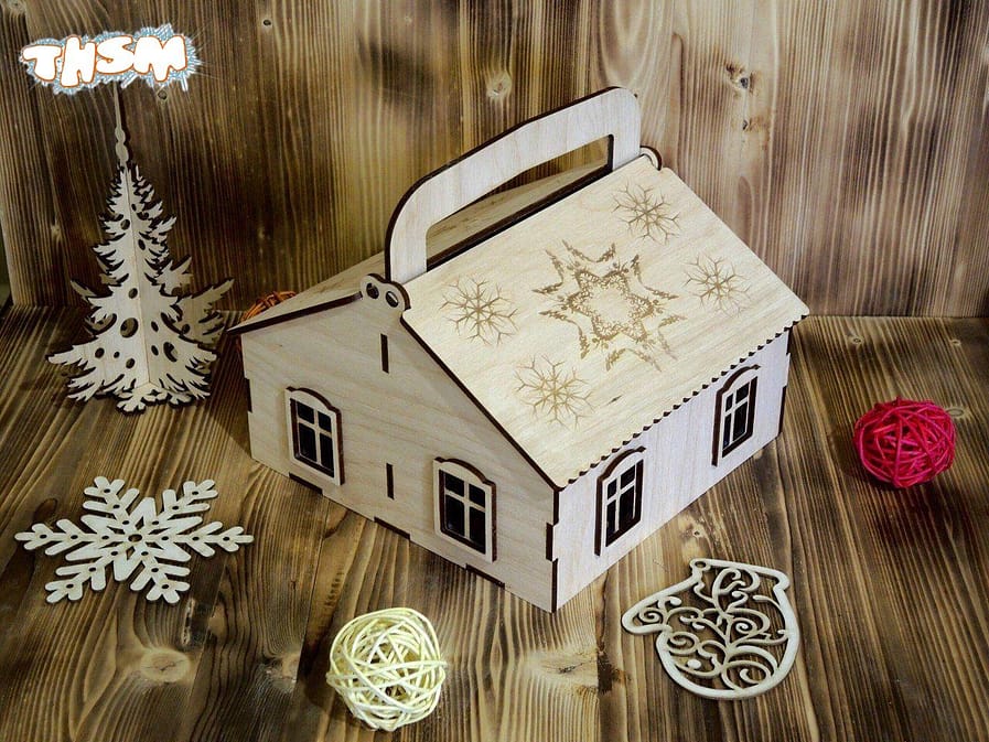 Laser Cut Candy Hut Gift Box with Handle Free Vector cdr Download - 3axis.co