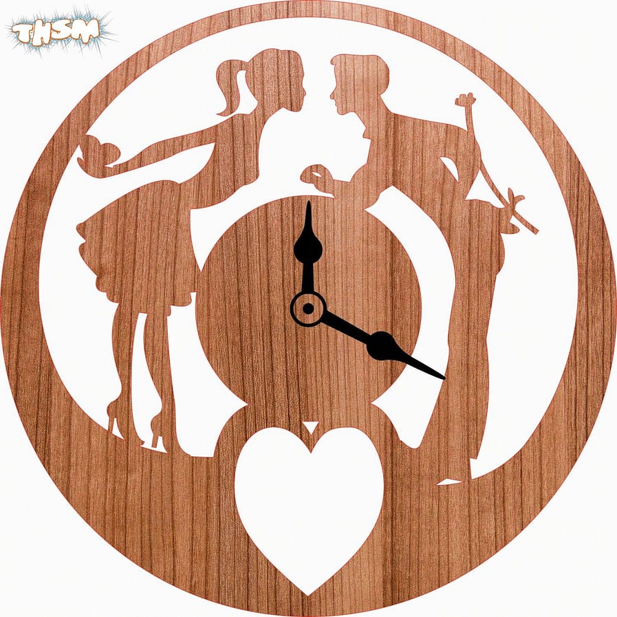 Laser Cut Love Romantic Couple Wall Clock Free Vector